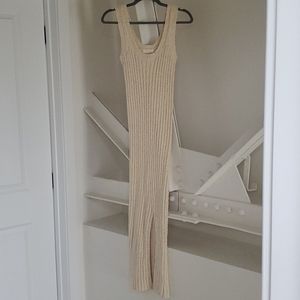 Long cream sweater knit dress